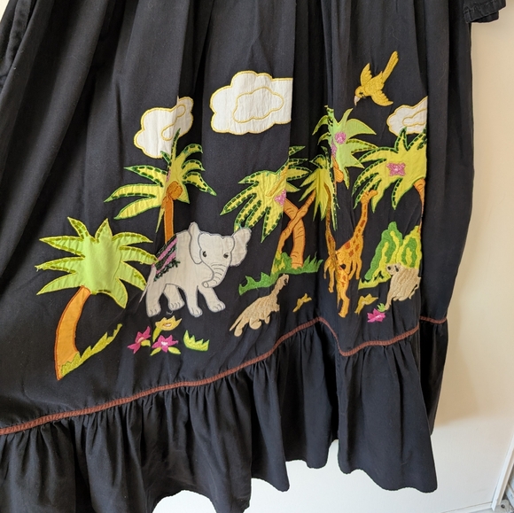 Vintage Womens Small 100% Cotton Maxi Dress Brown Embroidered Safari Vacation - Picture 2 of 5